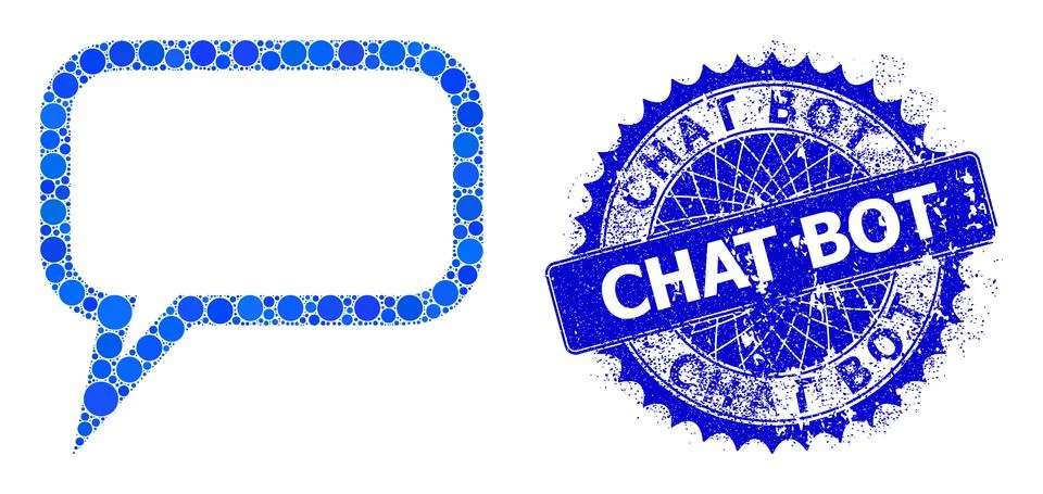 Vector Blog Message Collage of Dots and Scratched Chat Bot Stamp Illustrazione stock