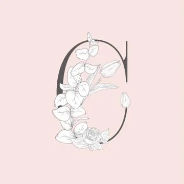 Vector Blooming Floral Elegant C Monogram and Logo Stock Illustration