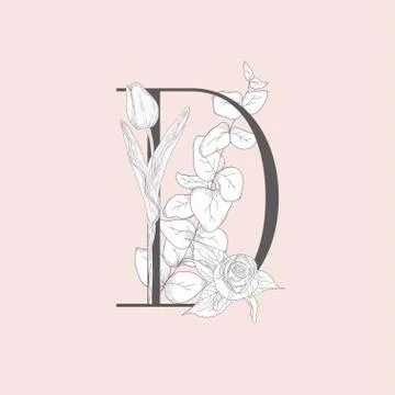 Vector Blooming Floral Elegant D Monogram and Logo Stock Illustration
