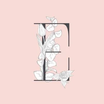 Vector Blooming Floral Elegant E Monogram and Logo Stock Illustration