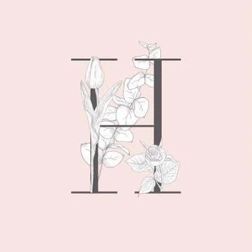 Vector Blooming Floral Elegant H Monogram and Logo Stock Illustration