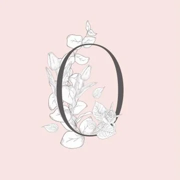 Vector Blooming Floral Elegant O Monogram and Logo Stock Illustration