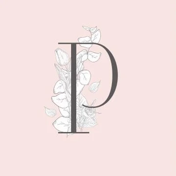 Vector Blooming Floral Elegant P Monogram and Logo Stock Illustration