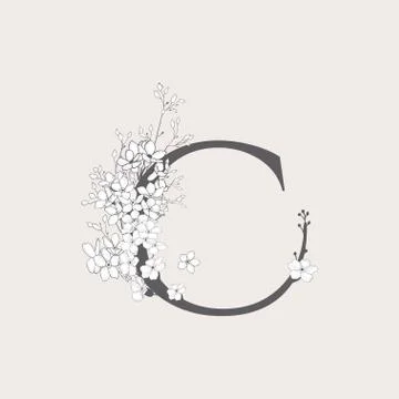 Vector Blooming Floral Initial C Monogram and Logo Stock Illustration