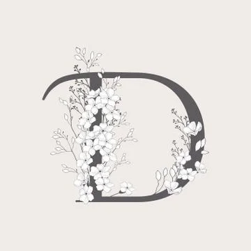 Vector Blooming Floral Initial D Monogram and Logo Stock Illustration
