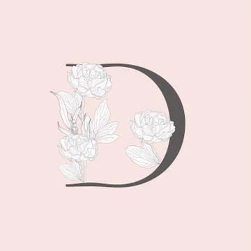 Vector Blooming Floral Initial D Monogram and Logo Stock Illustration