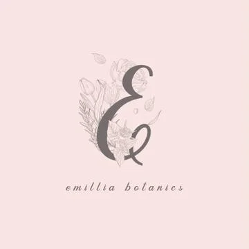 Vector Blooming Floral Initial E Monogram and Logo Stock Illustration