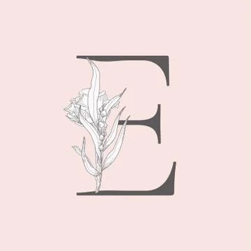 Vector Blooming Floral Initial E Monogram and Logo Stock Illustration