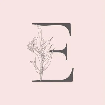 Vector Blooming Floral Initial E Monogram and Logo Stock Illustration