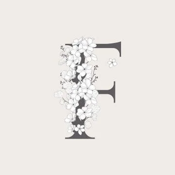 Vector Blooming Floral Initial F Monogram and Logo Stock Illustration