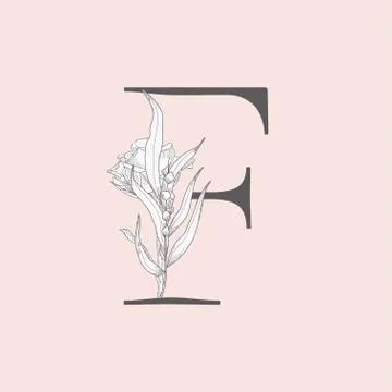 Vector Blooming Floral Initial F Monogram and Logo Stock Illustration