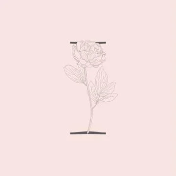Vector Blooming Floral Initial I Monogram and Logo Stock Illustration
