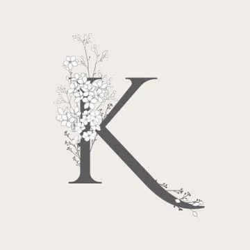Vector Blooming Floral Initial K Monogram and Logo Stock Illustration