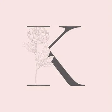 Vector Blooming Floral Initial K Monogram and Logo Stock Illustration