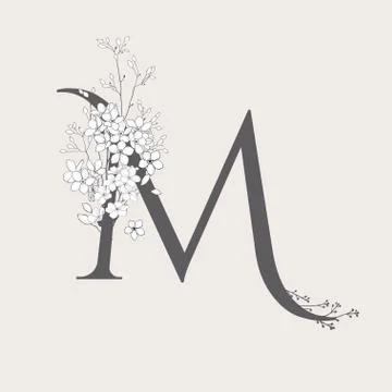 Vector Blooming Floral Initial M Monogram and Logo Stock Illustration