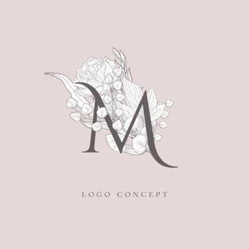 Vector Blooming Floral Initial M Monogram and Logo Stock Illustration