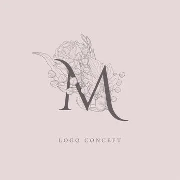 Vector Blooming Floral Initial M Monogram and Logo Stock Illustration