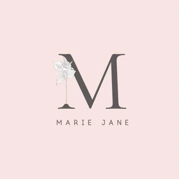 Vector Blooming Floral Initial M Monogram and Logo Stock Illustration