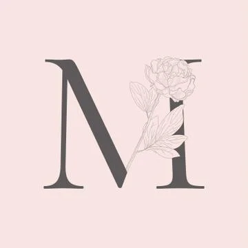Vector Blooming Floral Initial M Monogram and Logo Stock Illustration