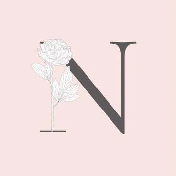 Vector Blooming Floral Initial N Monogram and Logo Stock Illustration
