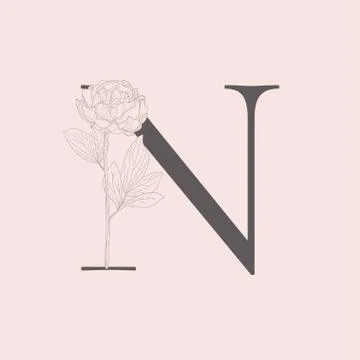 Vector Blooming Floral Initial N Monogram and Logo Stock Illustration