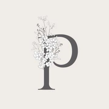 Vector Blooming Floral Initial P Monogram and Logo Stock Illustration