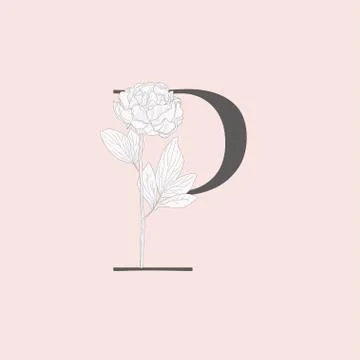 Vector Blooming Floral Initial P Monogram and Logo Stock Illustration