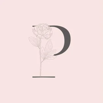 Vector Blooming Floral Initial P Monogram and Logo Stock Illustration