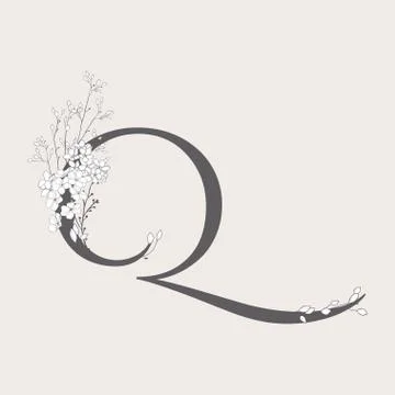 Vector Blooming Floral Initial Q Monogram and Logo Stock Illustration