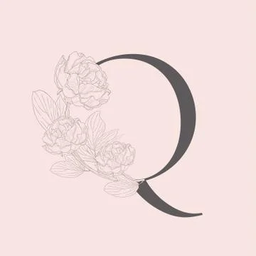 Vector Blooming Floral Initial Q Monogram and Logo Stock Illustration