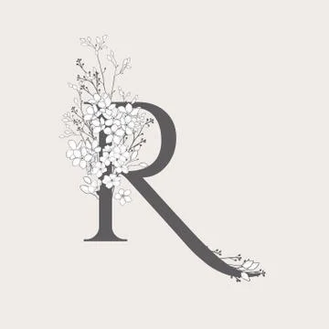 Vector Blooming Floral Initial R Monogram and Logo Stock Illustration