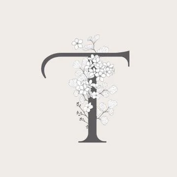 Vector Blooming Floral Initial T Monogram and Logo Stock Illustration