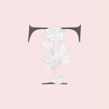 Vector Blooming Floral Initial T Monogram and Logo Stock Illustration