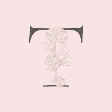 Vector Blooming Floral Initial T Monogram and Logo Stock Illustration
