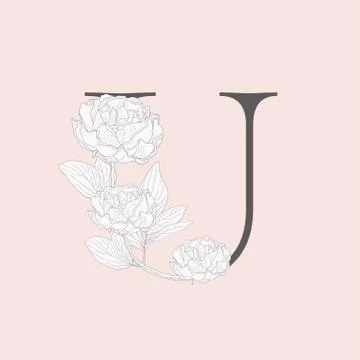 Vector Blooming Floral Initial U Monogram and Logo Stock Illustration