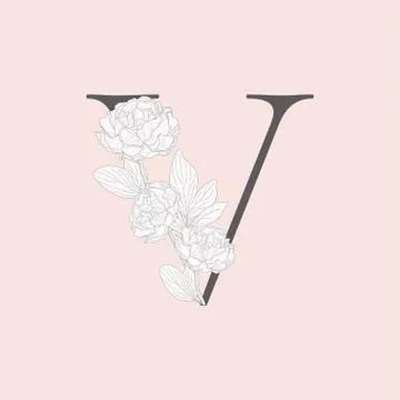 Vector Blooming Floral Initial V Monogram and Logo Stock Illustration