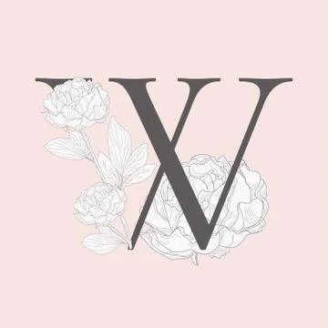 Vector Blooming Floral Initial W Monogram and Logo Stock Illustration