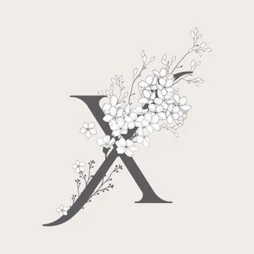 Vector Blooming Floral Initial X Monogram and Logo Stock Illustration