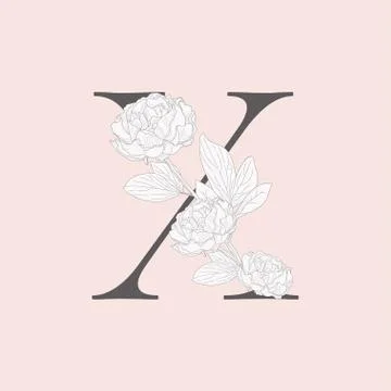 Vector Blooming Floral Initial X Monogram and Logo Stock Illustration