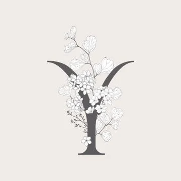 Vector Blooming Floral Initial Y Monogram and Logo Stock Illustration