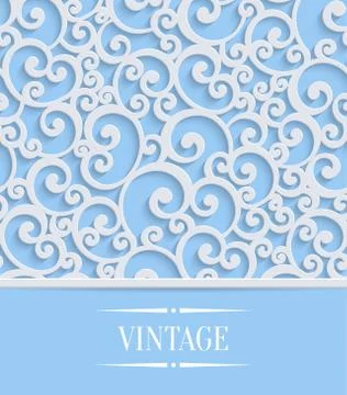 Vector Blue 3d Vintage Invitation Card with Floral Swirl Pattern 스톡 일러스트