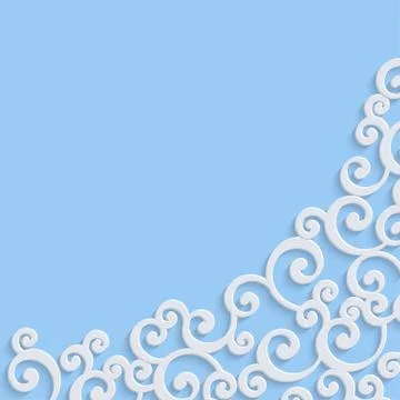 Vector Blue 3d Vintage Invitation Card with Floral Damask Pattern Stock Illustration
