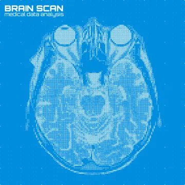Vector blue abstract brain tomography analysis illustration. Digital brain x- イラスト素材