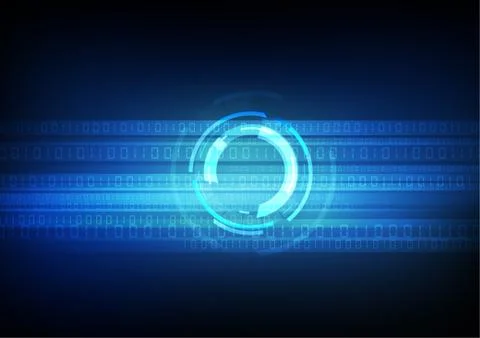 Vector : Blue abstract circle with binary number on black background 스톡 일러스트
