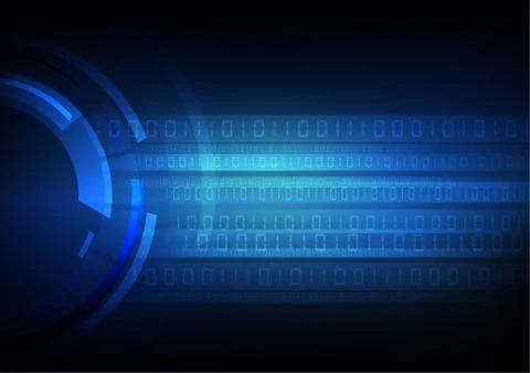 Vector : Blue abstract circle with binary number on black background Stock Illustration