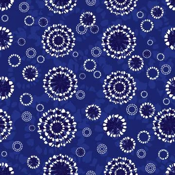 Vector blue abstract circles snowflakes seamless background. Christmas snow d Stock Illustration