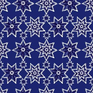 Vector blue abstract snowflake stars seamless background. Suitable for textil Stock Illustration