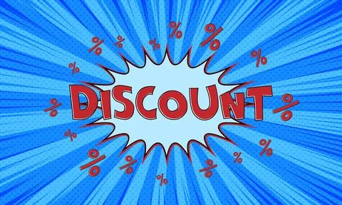 Vector blue advertising banner with text discount in pop art comics style Stock Illustration