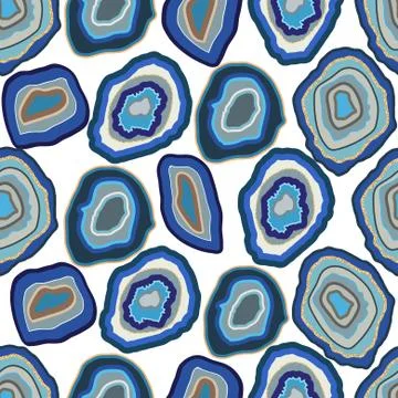 Vector blue agate crystal seamless pattern on white. A slice of geode stone イラスト素材
