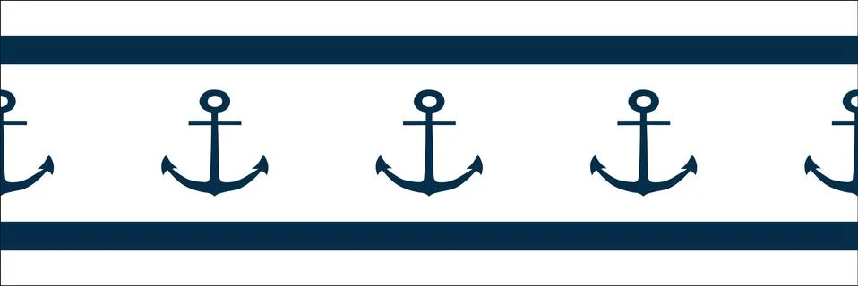 Vector blue anchors on white background repeat seamless border. Illustrazione stock